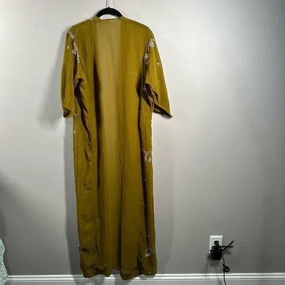 Festival sequins bejeweled open front floor length duster cardigan chiffon jacke - Picture 5 of 5